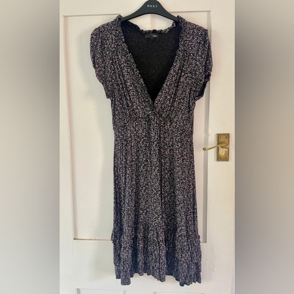 Black and Purple Floral Midi Dress - Picture 1 of 3